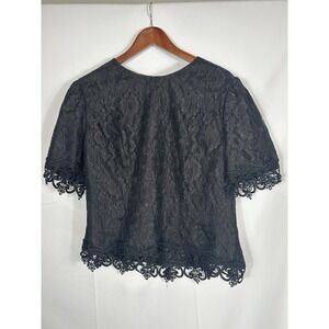 Vintage Black Lace Overlay Top Size 16 Goth Coquette Dark Romantic Victorian USA